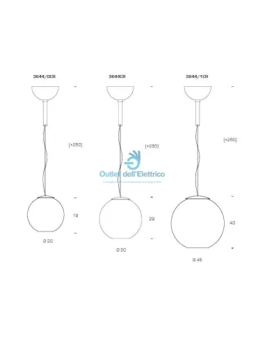 FontanaArte 3644/1OO Hängeleuchte mit großer goldener Lichtkugel d°45